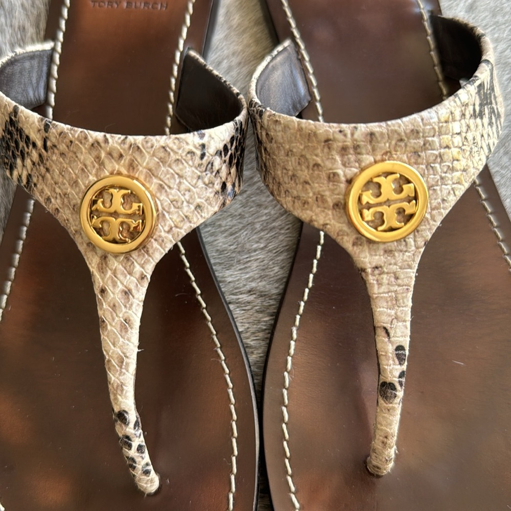 Tory Burch Thong Sandal In A Neutral Python Print… - image 1
